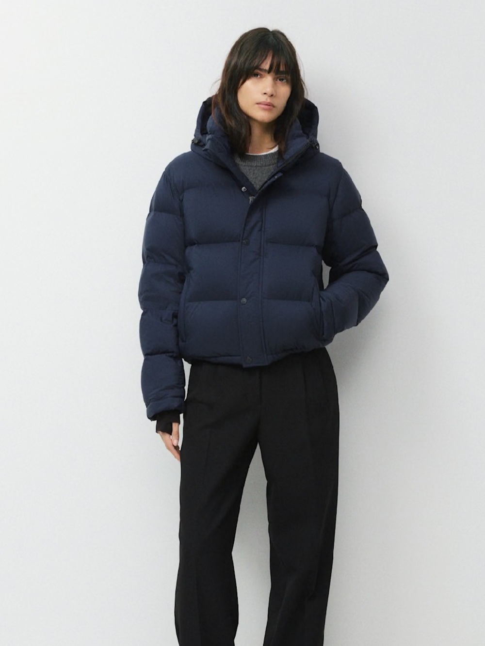 Aritzia Super Puff Navy Blue Hooded Puffer